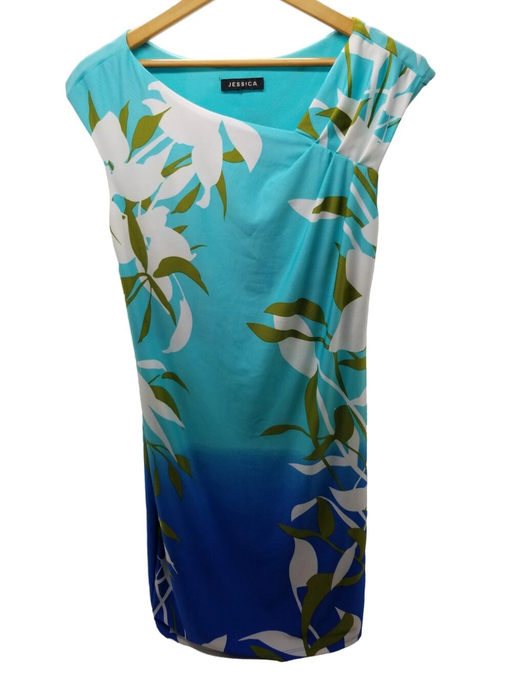 Jessica Tropical Ombre Sheath Dress in Aqua & Blue Size 10